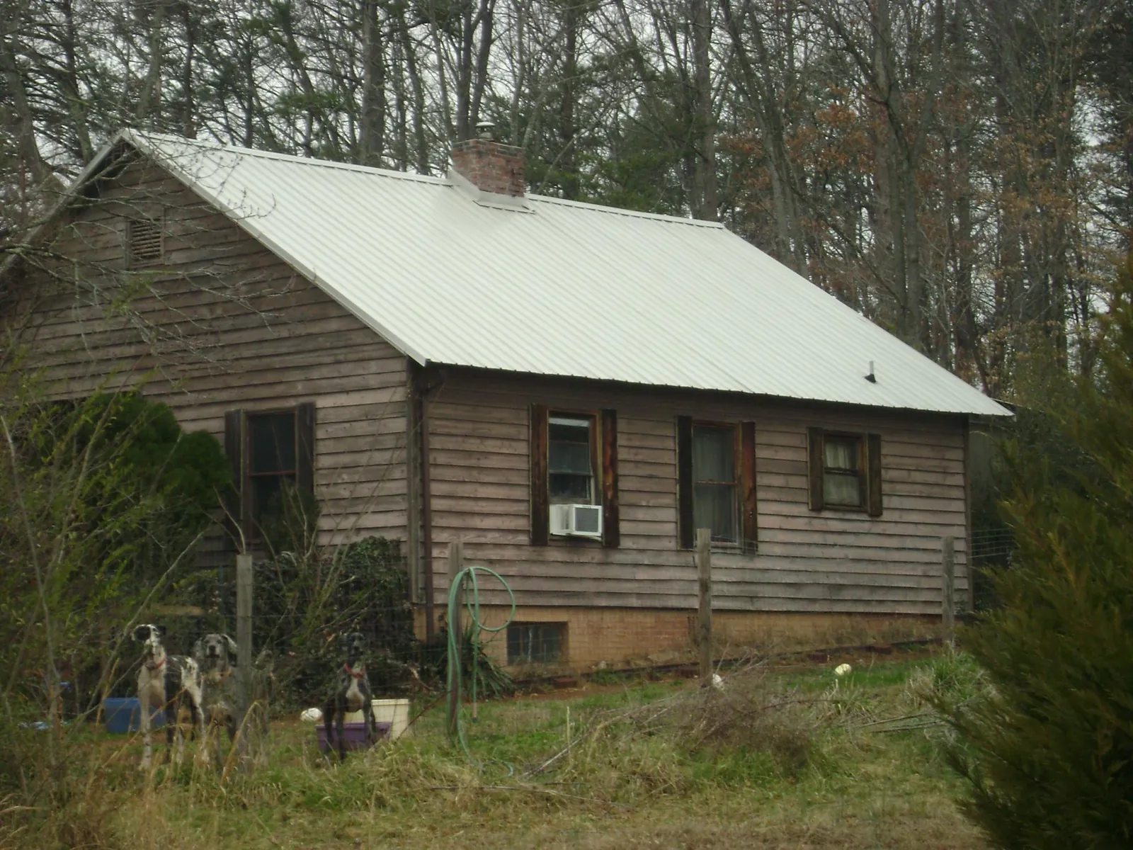 White metal roof on an old wood sided farmhouse, from a Metal Roof Installation job in Eldridge